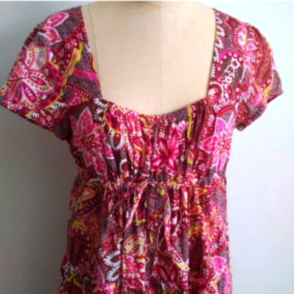 Ann Taylor Loft Paisley Sweetheart Cotton Ruffle Babydoll Dress 8 Petite Medium - Picture 2 of 5